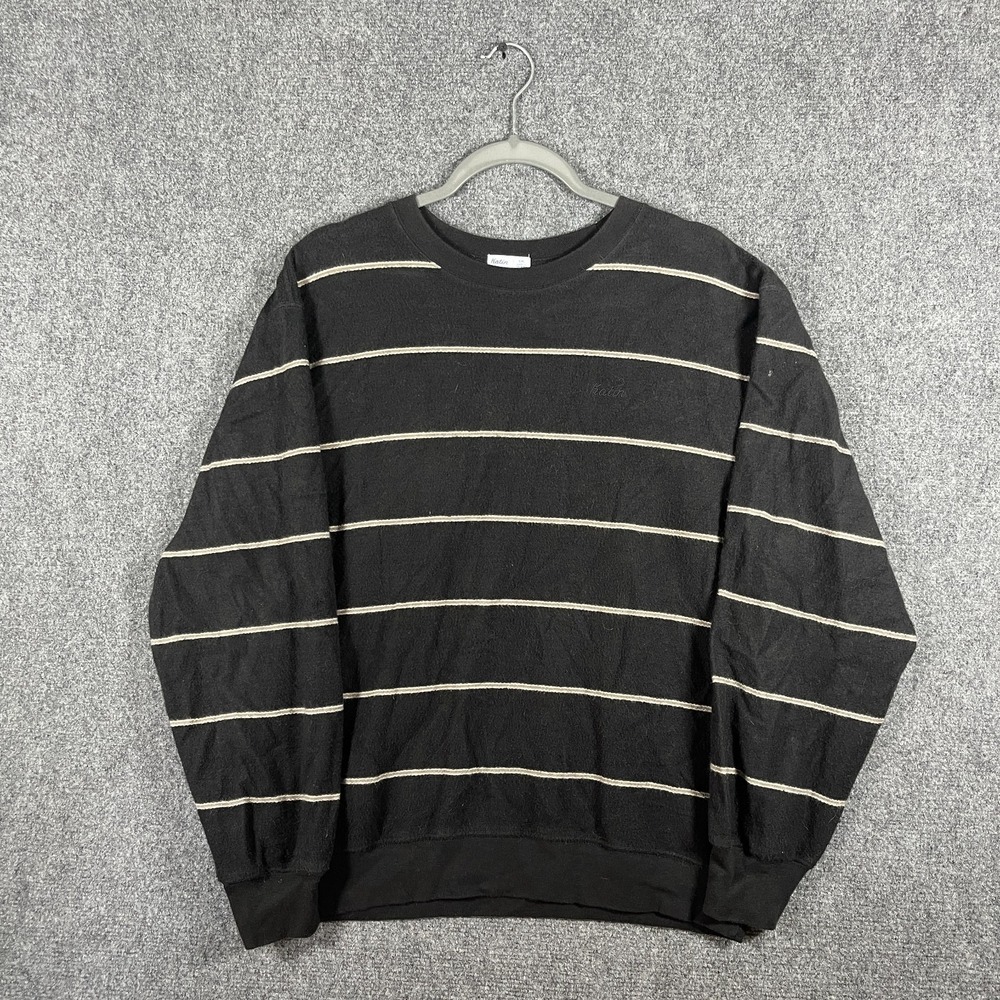 Katin Parks Fleece Crew Neck Sweatshirt Black Stripes Faded Mens Size Small